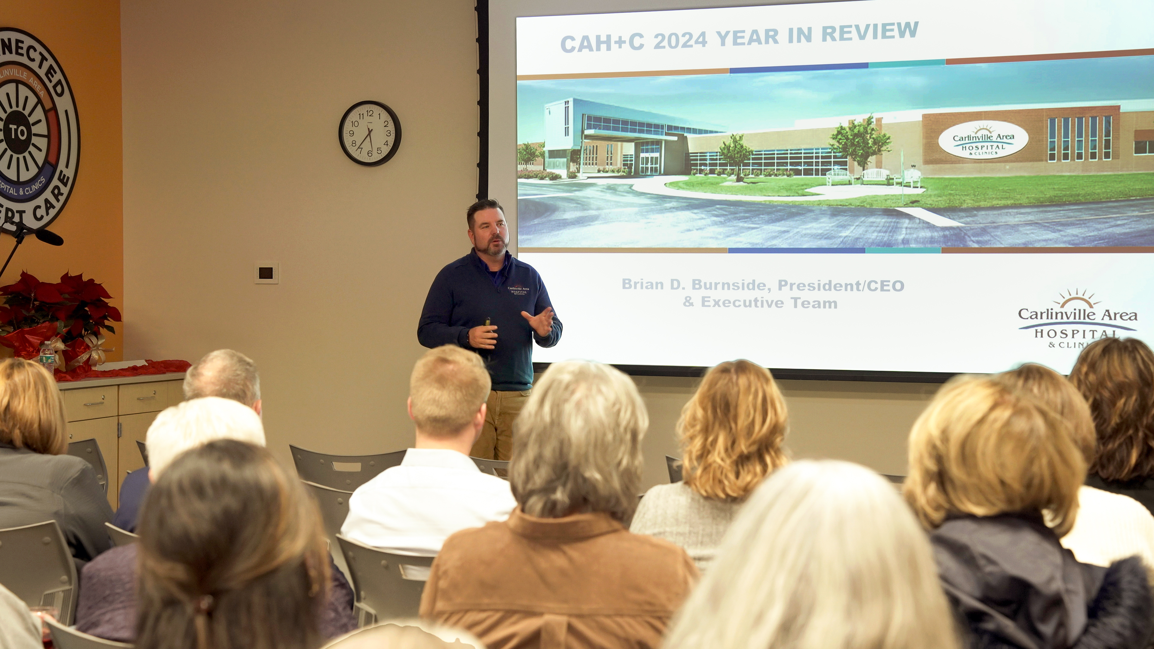 President & CEO Brian D. Burnside presenting the year in review at the 2024 annual board meeting at Carlinville Area Hospital & Clinics.